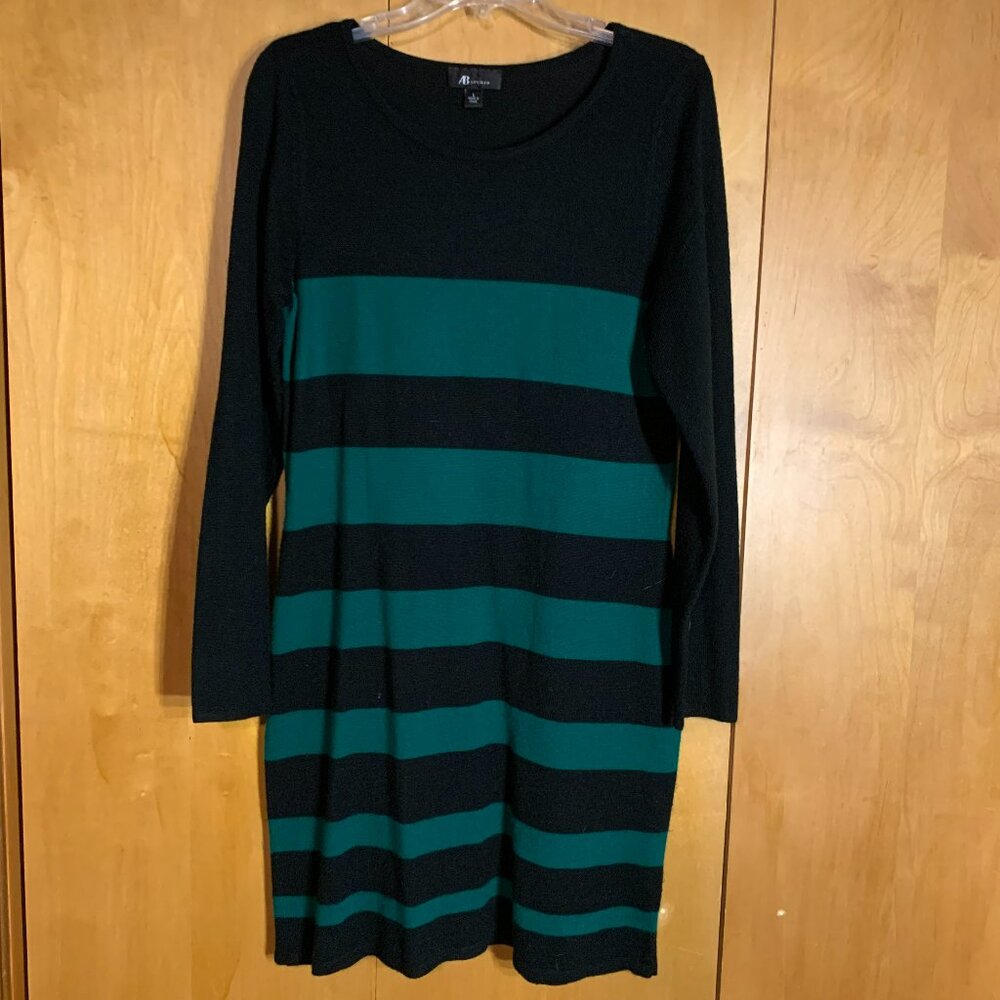 AB Studio Black and Green striped sweater dress, size large - Picture 2 of 7